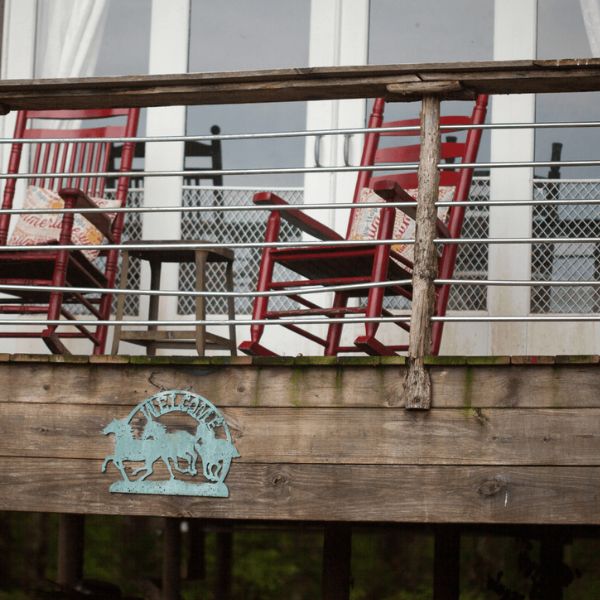 rocking chairs on porch at a southeast glamping lodge