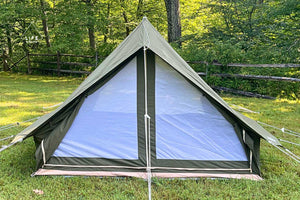 mesh on canvas tent on grass