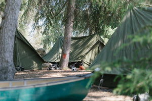 a-frame boy scout tent with canoe