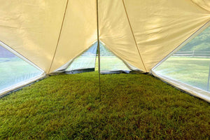 grass inside of tent