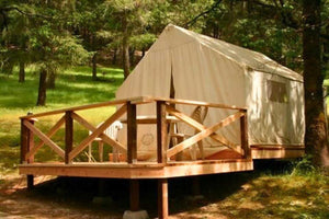 glamping tent on a deck