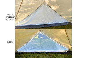 mesh windows open and closed  on tent